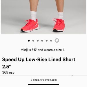 Lululemon Speed Up low rise lined short 4” size 6